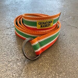 Chinatown Market Striped Canvas Belt in Orange, Green & White D Ring
